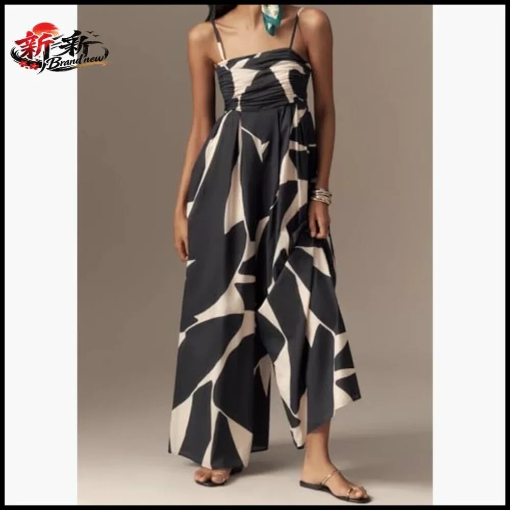 Cotton Wide Leg Jumpsuit Spaghetti Strap Sleeveless Romper